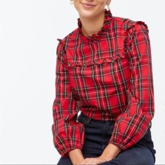 JCREW NWT Tartan Plaid RUFFLE collar blouse top - Picture 1 of 6